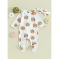 thumbnail image 4 of Liacowi Baby Girls Halloween Jumpsuits Infant Halloween Clothes Pumpkin Flower Print Long Sleeve Footies Romper Newborn Fall Playsuit with Headband, 4 of 9