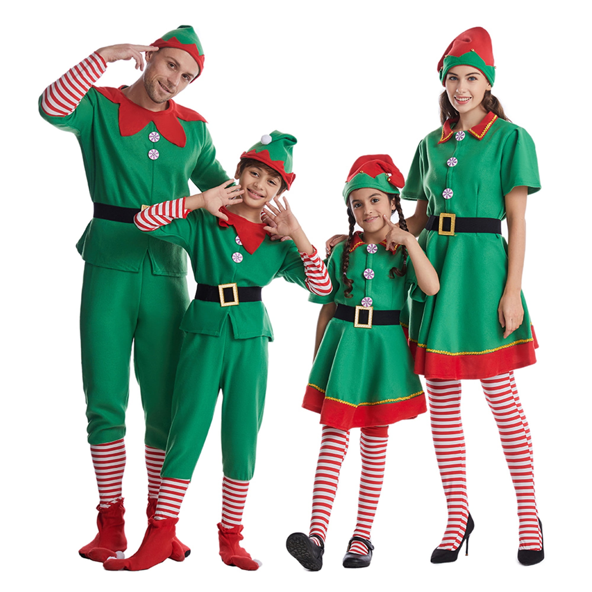 Listenwind Christmas Elf Costume for Family, Green Elf Christmas Costumes  Whole Set Holiday Party Xmas Outfit for Adults Kids 