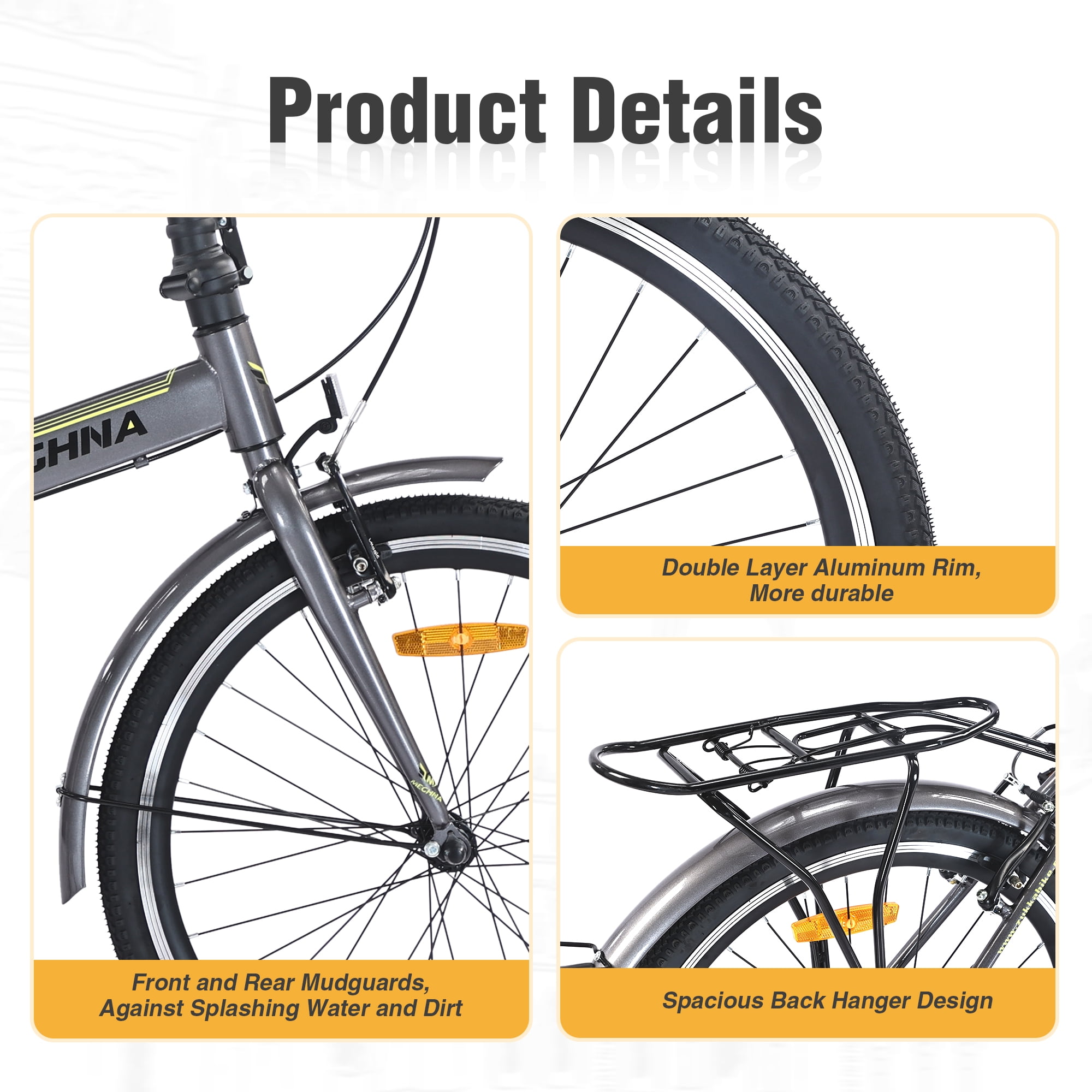 Ambifirner 24" Folding City Bikes with Fenders Single Speed Folding Bikes, Dual V-Brake Folding Commuter Bike for Adults/Men/Student
