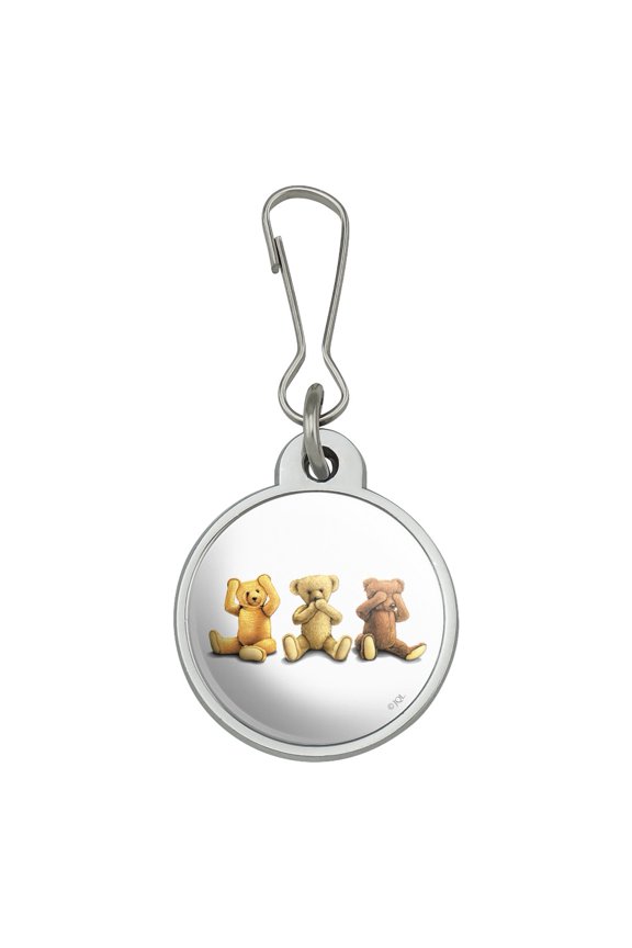 Hear Speak See No Evil Stuffed Plush Teddy Bears Jacket Handbag Purse Luggage Backpack Zipper Pull Charm