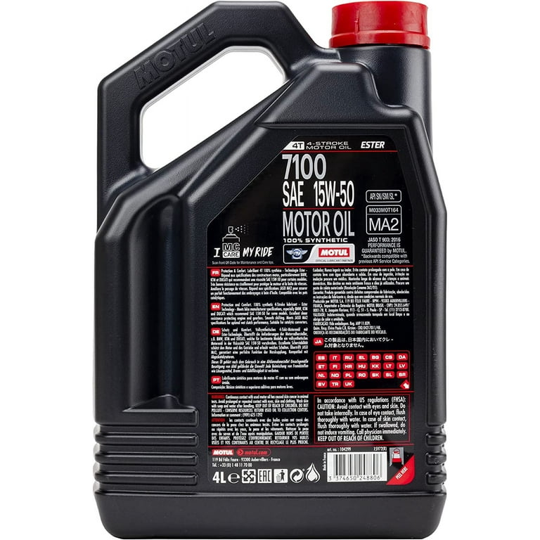 Motul 7100 15W-50 Synthetic Motorcycle Engine Lubricant, API SN