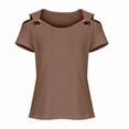 thumbnail image 3 of Summer Cold shoulder tops for women V Neck Short Sleeve Hollow Out Eyelet Lace Shirts Cute Basic Loose Blouse, 3 of 5