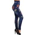 thumbnail image 2 of Xysaqa Women's Jeans Look Jeggings Womens Skinny High Waisted Fake Denim Jeggings Soft Stretch Seamless Floral Printed Full Leggings Pull-On Casual Pants Blue M, 2 of 4