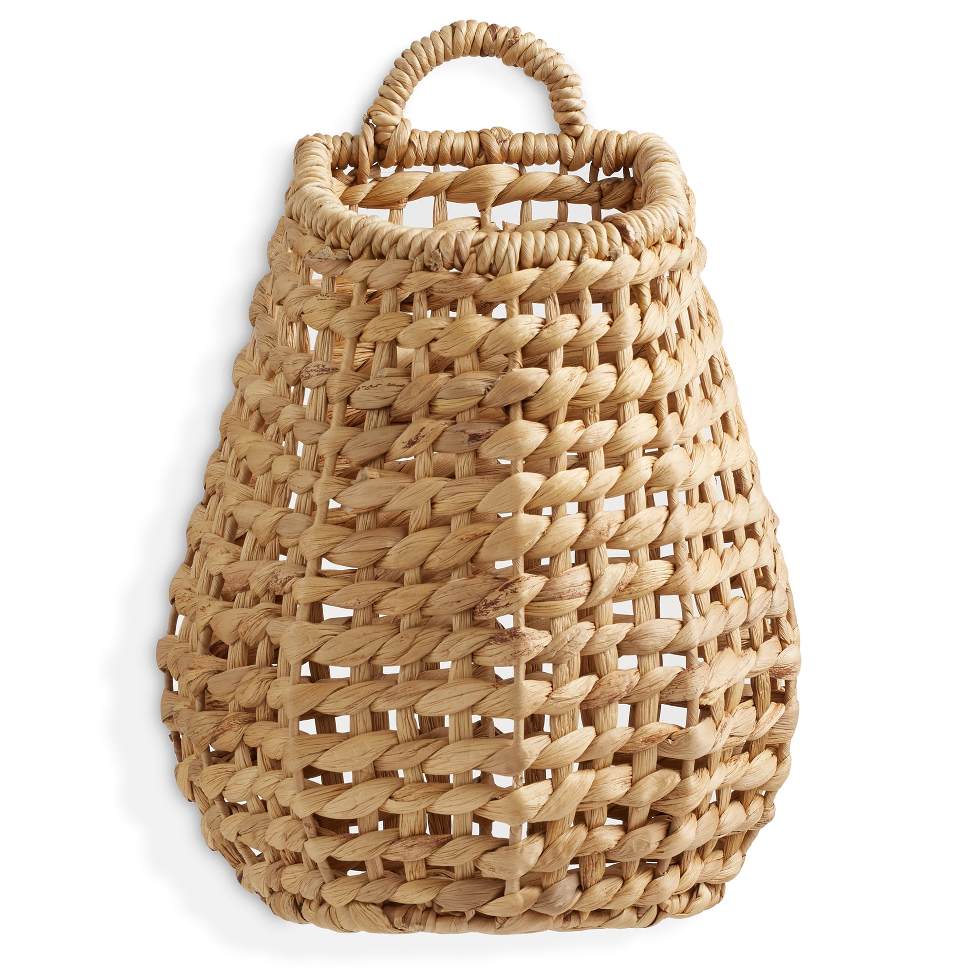 Casafield Open Weave Wall Hanging Basket for Plants and Flowers, Natural Water Hyacinth Boho Planter Accent for Front Door and Entryway