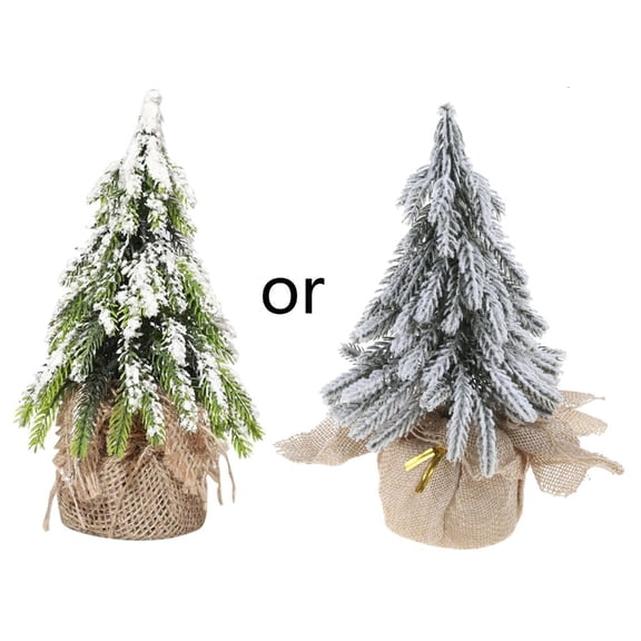 HILOGEL Desktop Miniature Snow Pine Tree Mini Christmas Trees with Burlap Base Table Decor Winter Home Decorations 2022 New Year Gifts