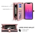 thumbnail image 2 of Allytech Detachable Magnetic Wallet Case for iPhone 13 with Wrist Strap, Large Capacity Luxury PU Leather Card Slots Zipper Cash Pocket Shockproof Protective Wallet Case - Pink, 2 of 8