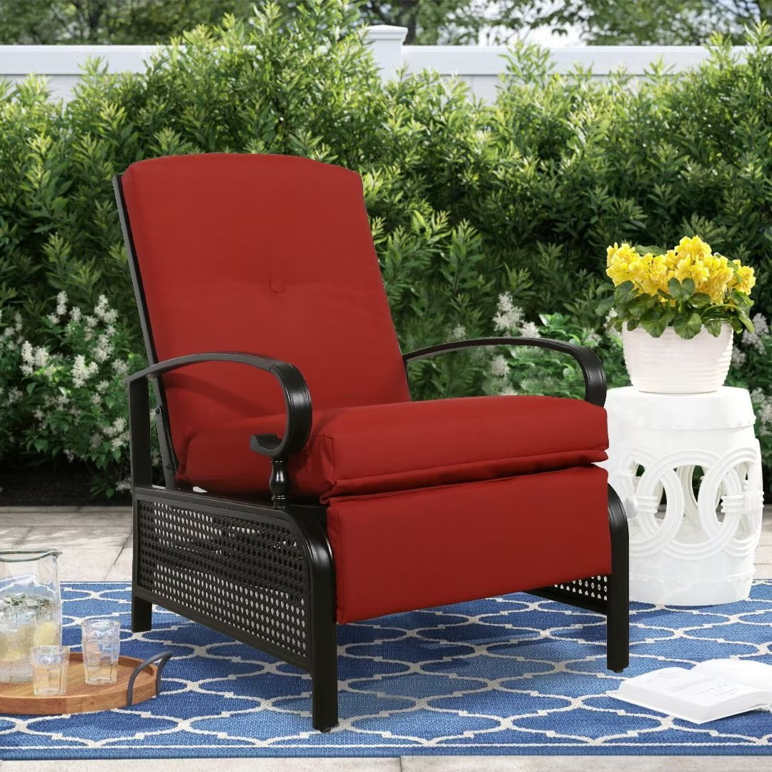 Iwicker Patio Adjustable Recliner Outdoor Steel Lounge Chair with 100