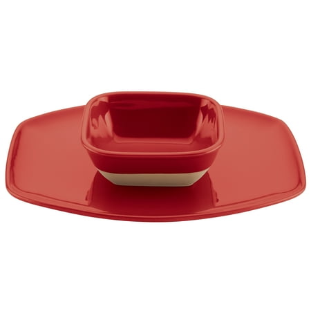 Rachael Ray Cityscapes Ceramic Hot Chip and Dip Set, Cherry Red