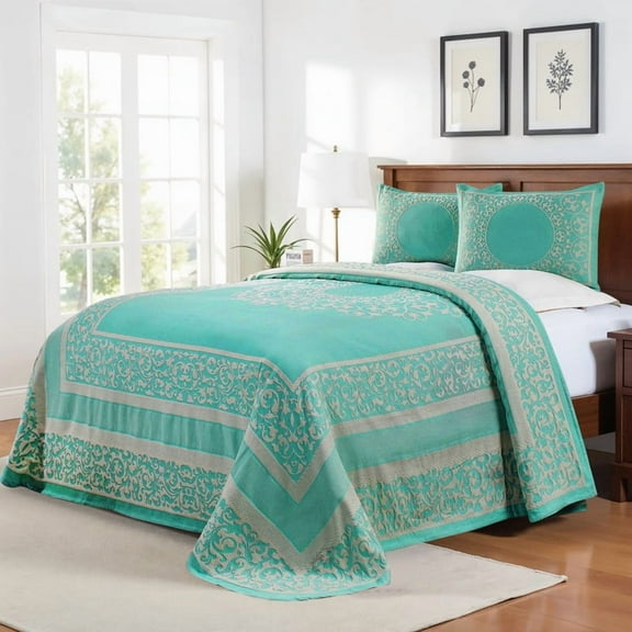 Superior Bohemian Mandala Lightweight Cotton Blend Woven Jacquard Bedspread Set, Full, Turquoise
