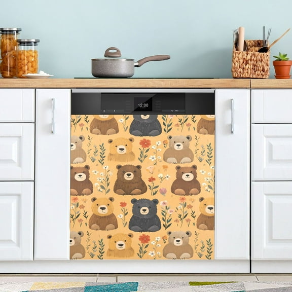 Dishwasher Magnet Cover Magnetic Fridge Door Cover Home Kitchen Decor Cute Bears and Flowers 23"x 26"