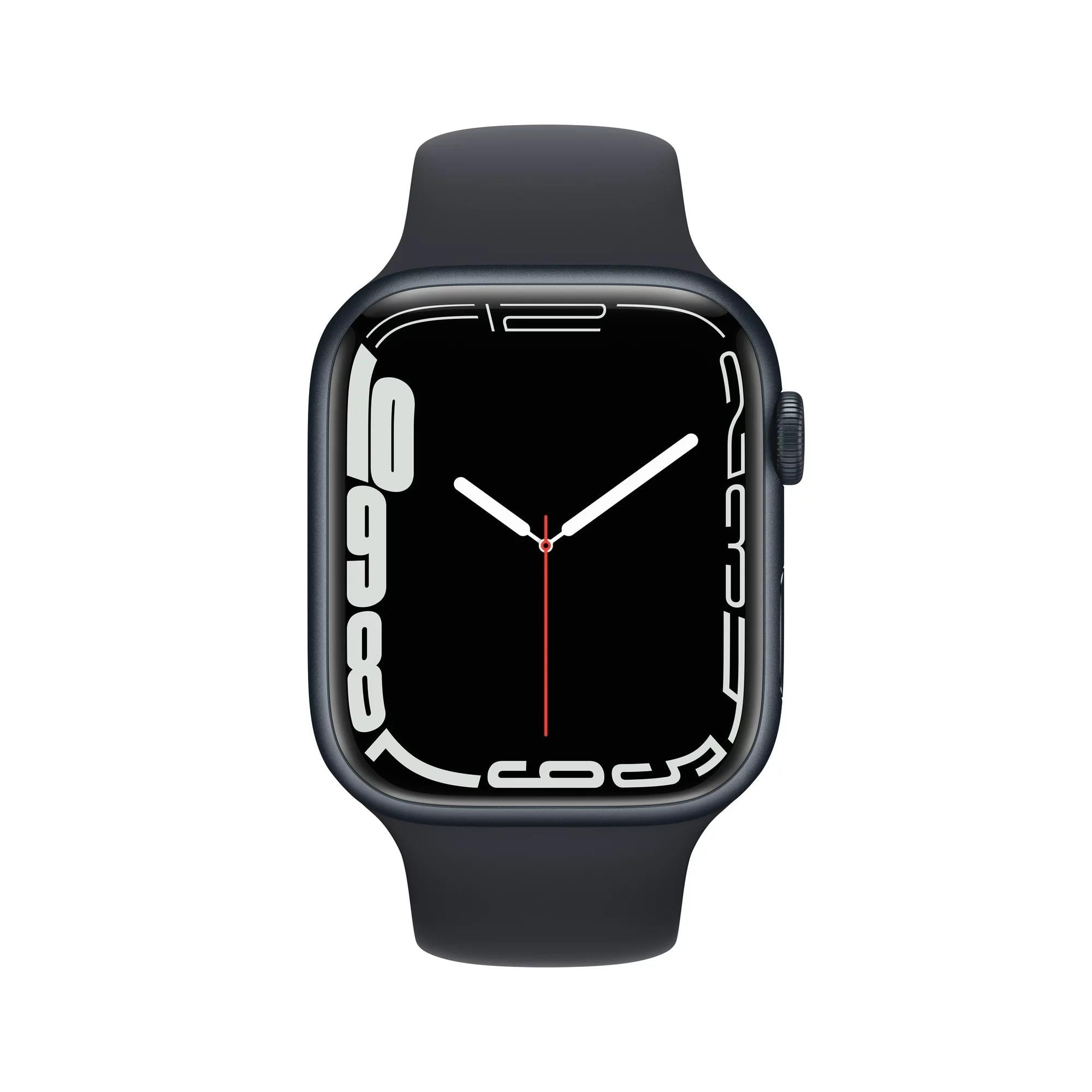 Restored Apple Watch Series 7 (GPS, 45 mm) Midnight Aluminum Case with Midnight Sport Band Bundle 5 Bonus Bands, Charging Stand, Screen Protector, & 2 amp charger (Refurbished)