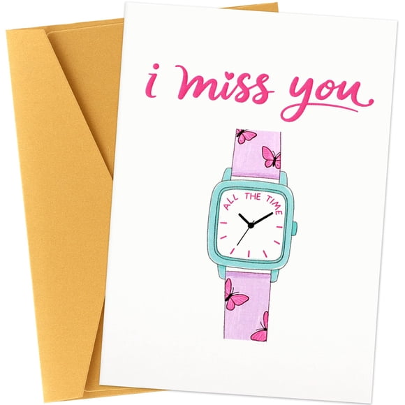 Tarjeta de felicitación Ethanberg diseño de reloj “Te extraño” 12,5 x 17,6 cm