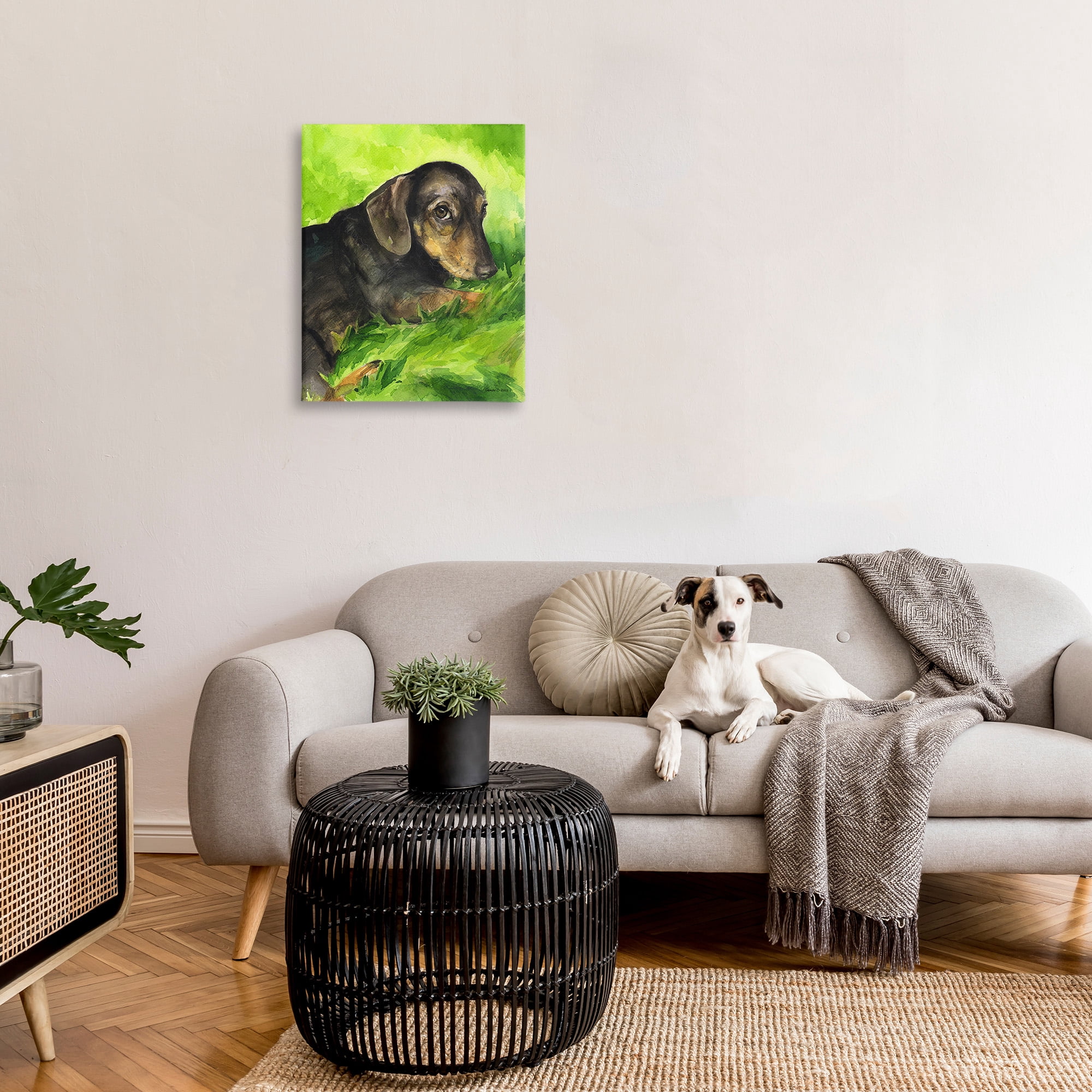 Stupell Industries Dachshund Relaxing in Grass Animals & Insects Painting Gallery Wrapped Canvas Art Print Wall Art, 24 x 30