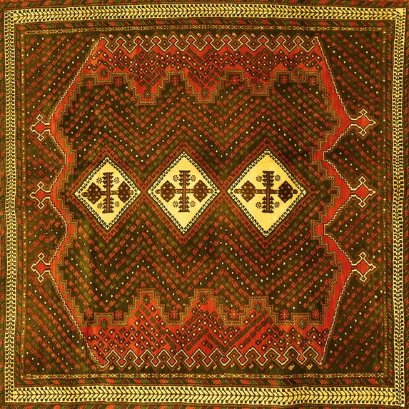 Ahgly Company Machine Washable Indoor Square Persian Yellow Traditional Area Rugs, 6' Square