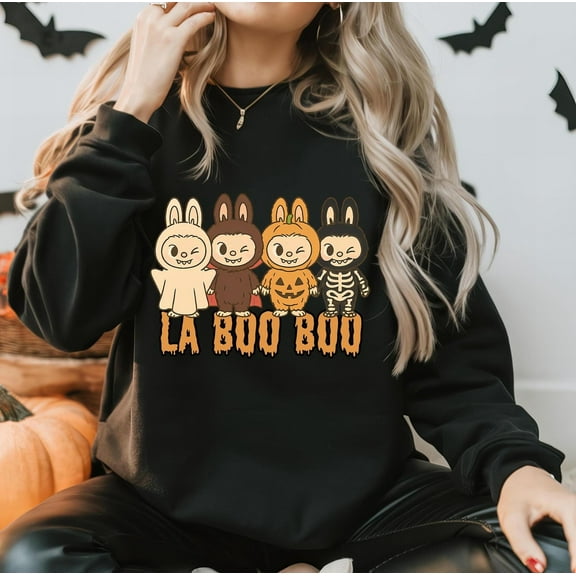 La Boo Boo Halloween Sweatshirt – Cute Cartoon Costume Characters - Spooky Season Pullover Sweater