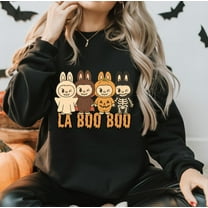 La Boo Boo Halloween Sweatshirt – Cute Cartoon Costume Characters - Spooky Season Pullover Sweater