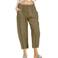 thumbnail image 1 of Innerwin Pantalon Capri à Cordon Femme Été Jambe Droite Ample Marron P, 1 of 2