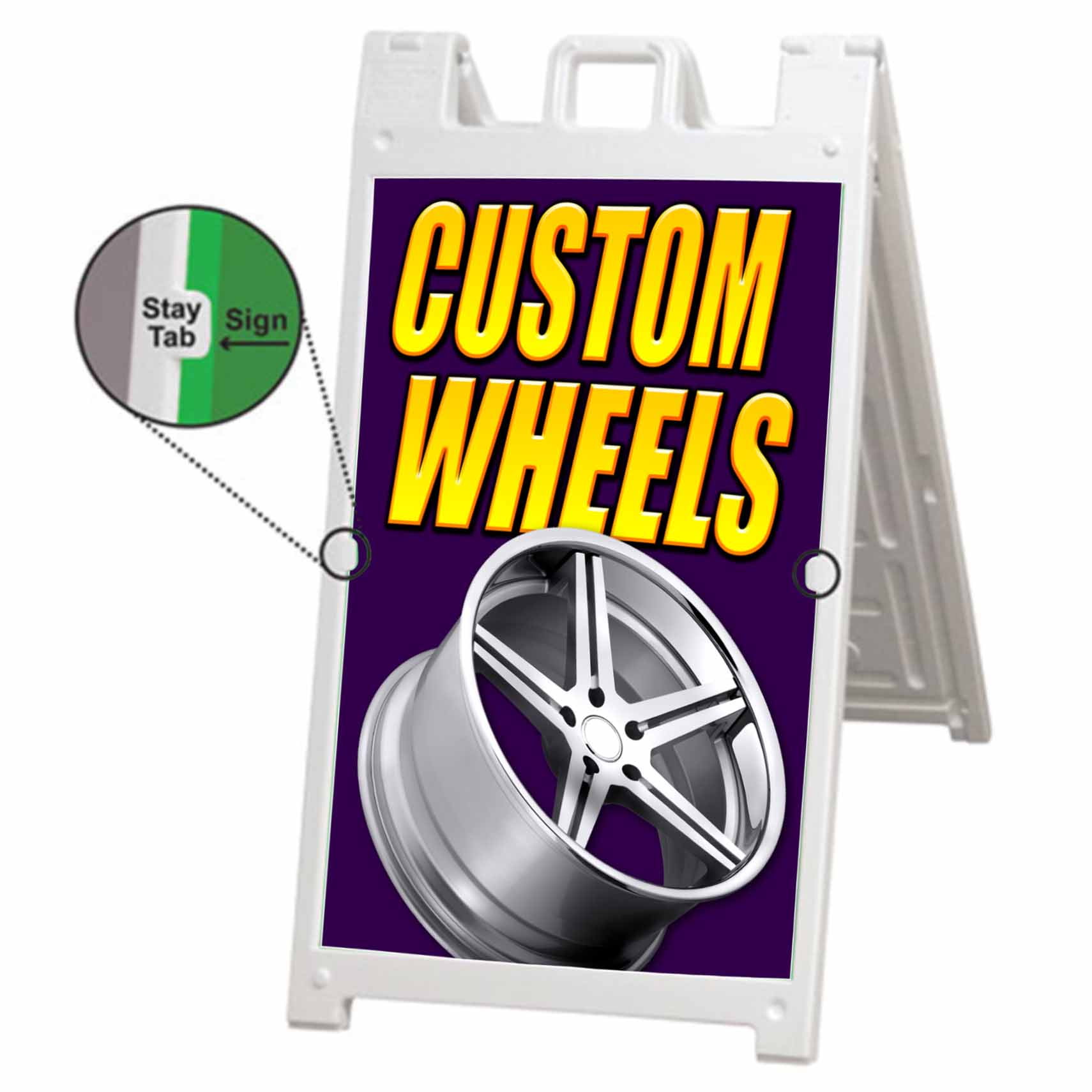 Custom Wheels (24 X 36 ) Deluxe A-Frame Signicade Includes 2 Removable Panels & Stand