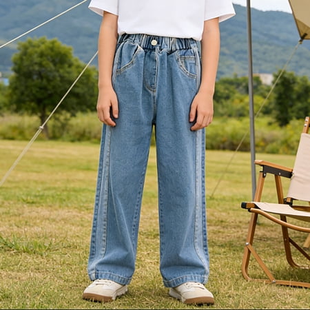 XIYON Boys Jeans Casual Straight Leg Pants For And Autumn Comfortable Kids Trousers With Elastic Waist For Daily Wear Streetwear