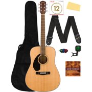 Fender CD-60S Solid Top Dreadnought Acoustic Guitar, Left Handed - Natural Bundle with Gig Bag, Tuner, Strap, Strings, Picks, Austin Bazaar Instructional DVD, and Polishing Cloth