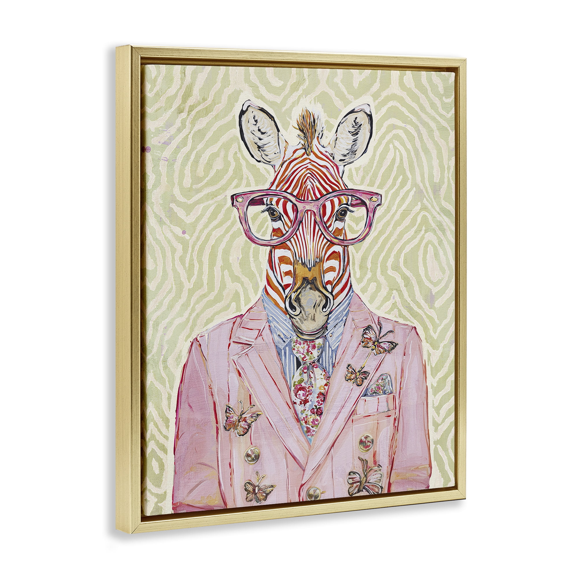 Stupell Industries Pink Zebra over Green Gold Framed Floater Canvas Wall Art, design by Svetlana Aleynikova