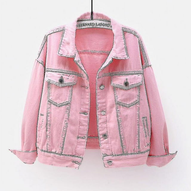 Veste en Denim Grande Taille Couleur Printemps et Automne pour Femmes Version Coréenne Courte Ample à Manches Longues