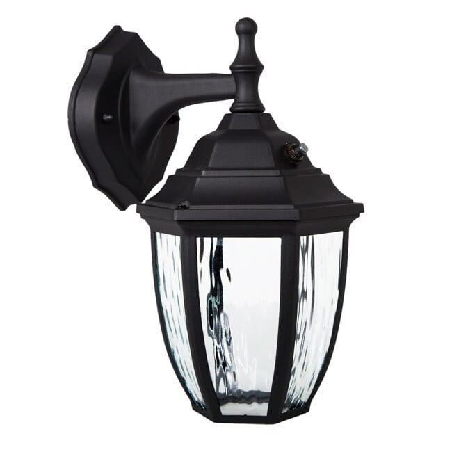 Maxxima LED Outdoor Wall Light, Black w/ Clear Water Glass, Photocell Sensor,  580 Lumens