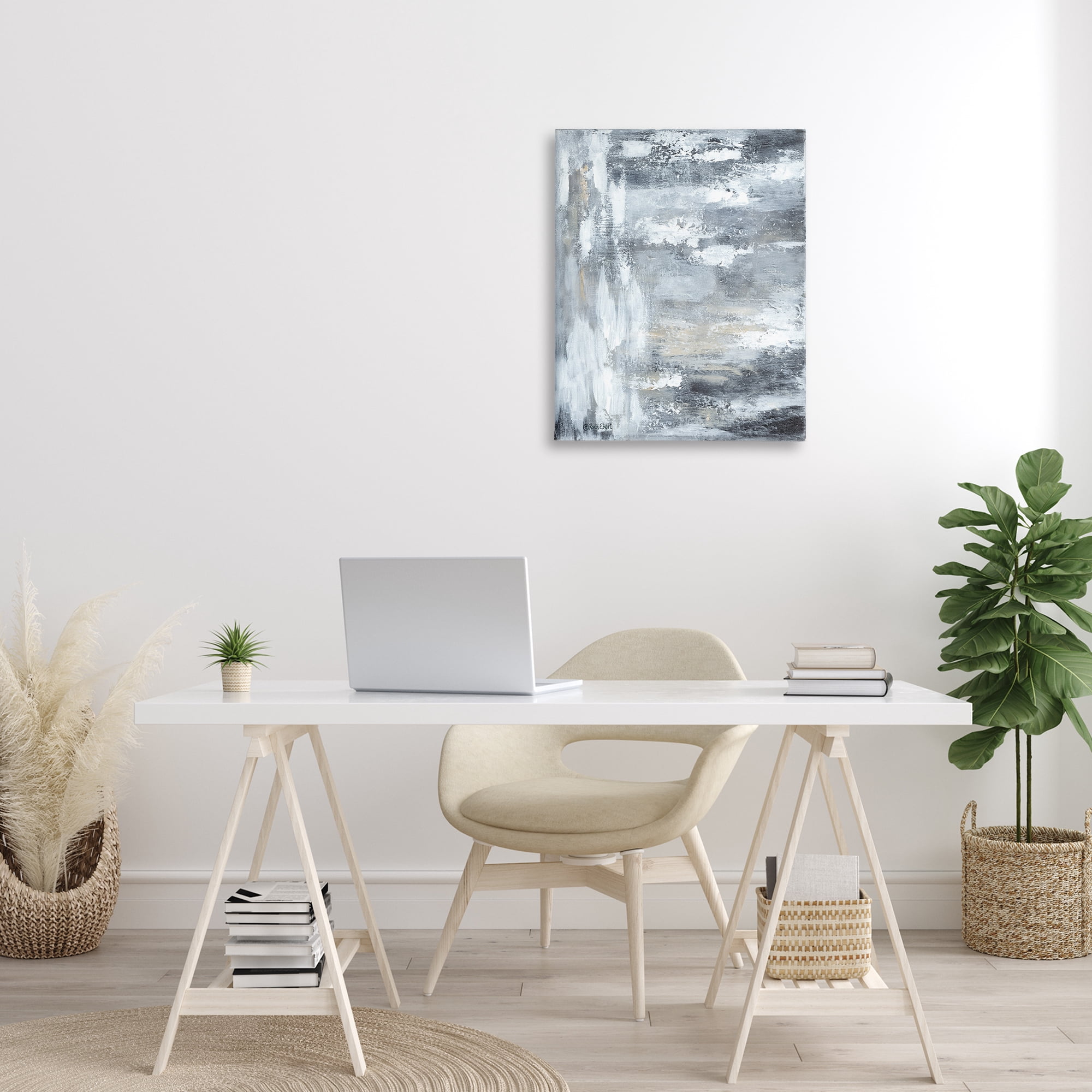 Stupell Industries Grey Brushed Abstraction Abstract Painting Gallery Wrapped Canvas Art Print Wall Art, 24 x 30
