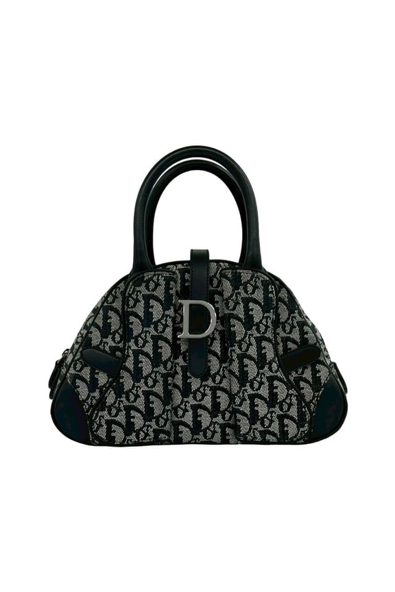 Pre-Owned Christian Dior Double Saddle Bag, Trotter Pattern, Canvas and Leather Handbag, Black,...