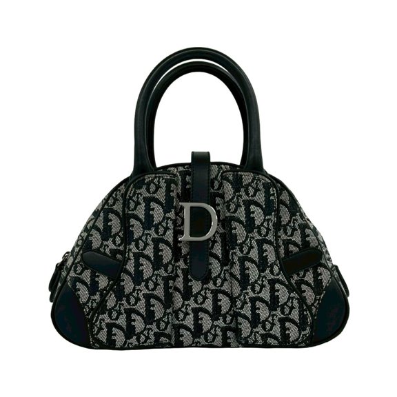 Pre-Owned Christian Dior Double Saddle Bag, Trotter Pattern, Canvas and Leather Handbag, Black,...