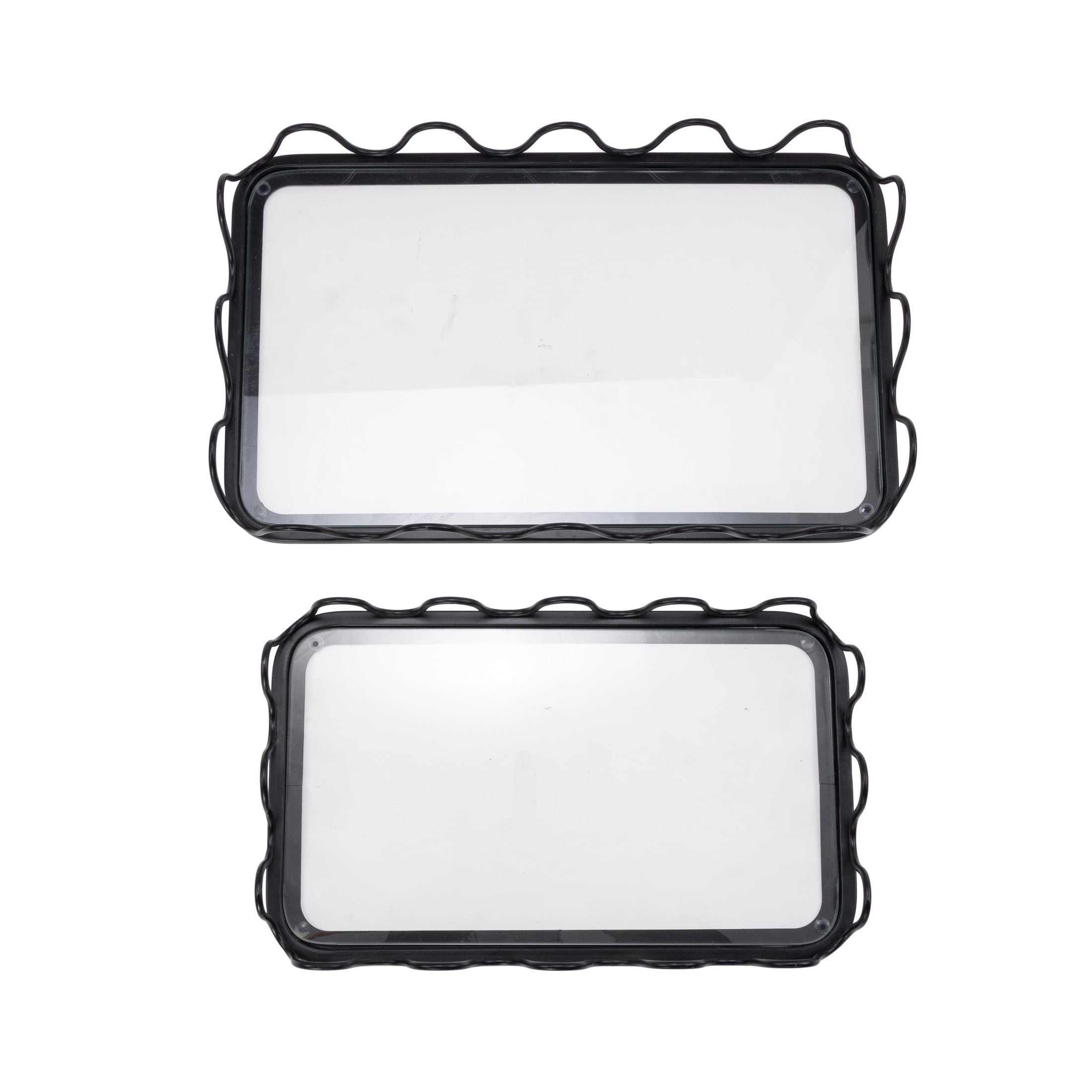 DecMode 18", 15"W Black Metal  Tray with Glass Base, 2-Pieces