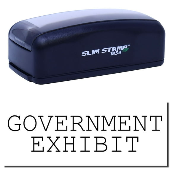 Large Pre-Inked Government Exhibit Stamp, Slim 1854, Ultra Slim Design, Impression Size 1-13/16" by 2-1/2", Up to 25,000 Impressions - Black Ink