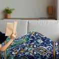 thumbnail image 3 of Moroccan Soft Flannel Fleece Throw Blanket, Oriental Petals Hippie Vintage Mosaic Design, Cozy Plush for Indoor and Outdoor Use, 60" x 80", Blue Mustard, by Ambesonne, 3 of 5
