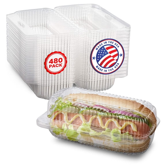 MT Products Plastic Hot Dog Container with Hinged Lid 6.5" x 2.75" x 2.6" - Pack of 480