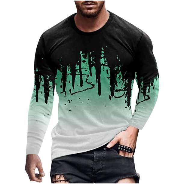 Hombres Casual Cuello Redondo 3D Impresión Digital Pullover Fitness Deportes Manga Larga Camiseta Blusa Pompotops oipoqjl5575