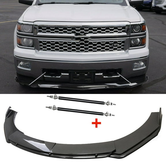 For Chevy Silverado 1500 Front Bumper Lip Spoiler Splitter Glossy Strut Rods