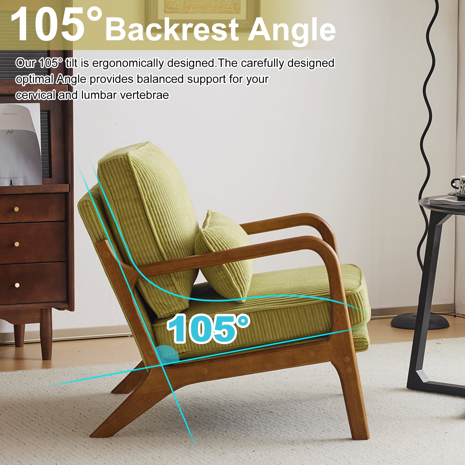 Ktaxon Accent Chair Corduroy Upholstered Armchair, Reading Club Chair with Pillow and Solid Wood Frame for Living Room Bedroom Furniture Olive Green