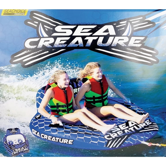 Seachoice Sea-Creature Towable Tube, Open Top Boat Tube w/ Backrests, 2 Person, 60 In. X 58 In.