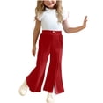 thumbnail image 2 of Zpanxa Girls Matching Sets Kids Color Block Flutter Sleeve Round Neck Top Split Flare Pants 2 Piece Outfit 3-4 Years, 2 of 6