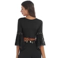 thumbnail image 2 of JanJean Women Glitter Bead Tassel Belly Dance Top Lace 3/4 Flared Sleeves Shawl Crop Tops Dancewear Black L, 2 of 7