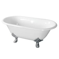 60 in. Cast Iron Double Ended Clawfoot Tub No Faucet Drillings - Polished Chrome, White