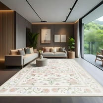 Jamfeel Vintage Floral Print Rugs Distressed Washable Low Pile Non-Slip Carpet for Living Room, Bedroom, Indoor Home Decor 6'x9' Beige