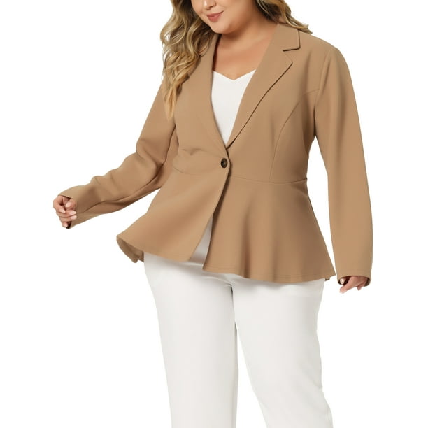 Blazer de mujer plus size Agnes Orinda con botones, panel con muesca y peplum con volantes 2X en caqui profundo