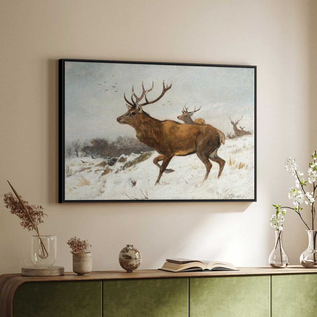 Vintage Animal Print-V By Wexford Home Framed in Black Wood Gallery Wrapped Canvas 27 in. x 41 in.