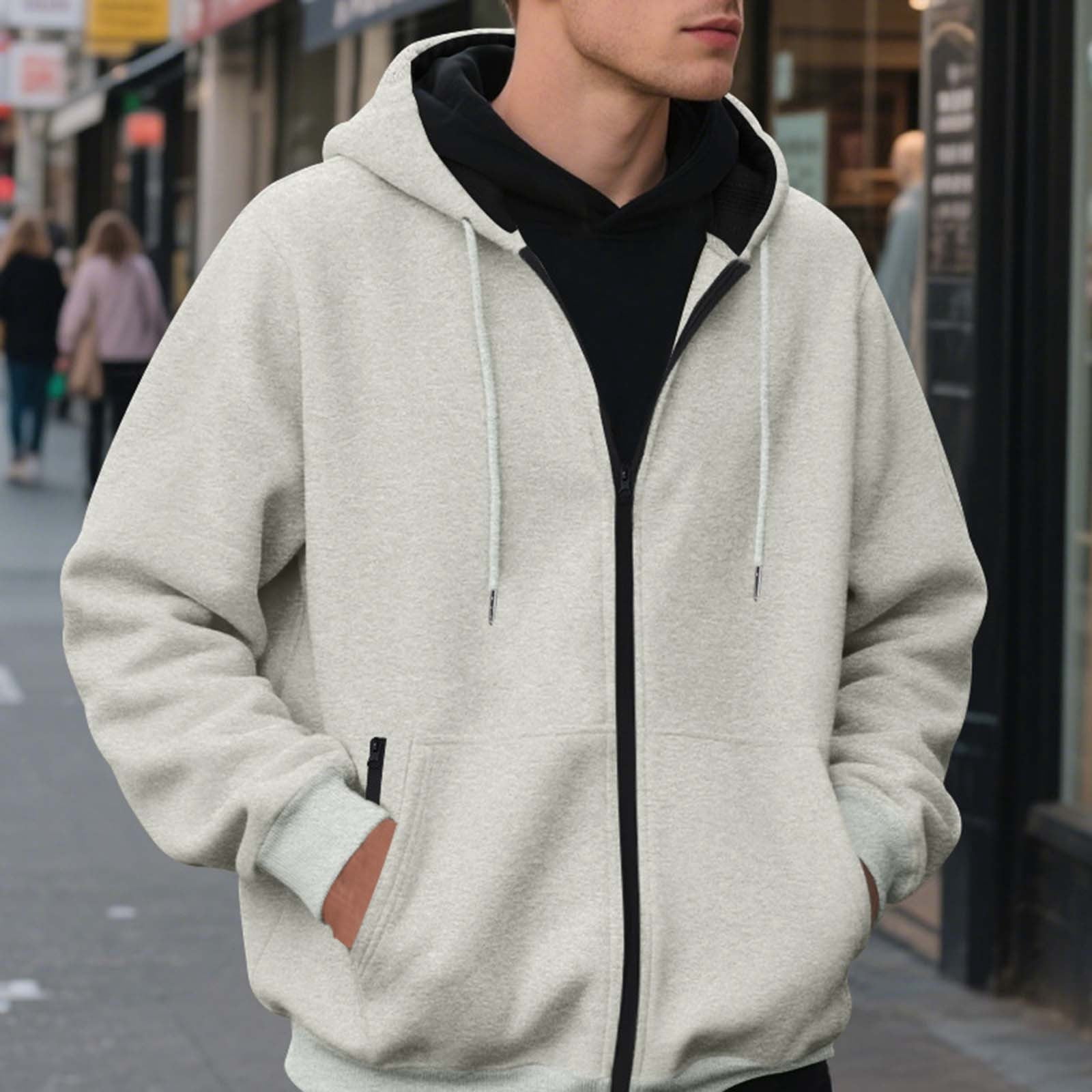 CFLVAEK Big and Tall Hoodies for Men Zippered Oversized Hoodie Sweatshirts Fall Winter Long Sleeve Hooded Jackets with Pockets Gray XL
