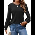 thumbnail image 3 of Blusas de Larga con Ojales para Mujer, -Otoño 2025, Cuello Redondo, Blusas Informales Holgadas, Conjuntos de Moda. Negro L, 3 of 10