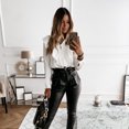 thumbnail image 3 of Jsaierl Button Down Shirts for Women Trendy Ruffle Trim High Neck Tops Polka Dot Print Blouses Plus Size Loose Comfy Work Shirts, 3 of 8