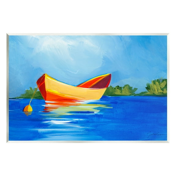 Stupell Industries Modern Boat on Lake Transportation Painting Unframed Art Print Wall Art, 15 x 10