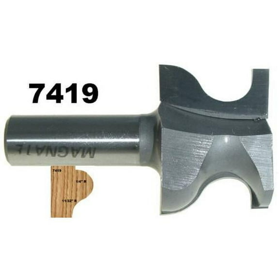 Magnate 7419 Door Lip ( Finger Pull ) Router Bit - 1-1/2" Overall Diameter, 1" Cutting Length, 3/4" Small Diameter, 1/4" & 11/32" Radius
