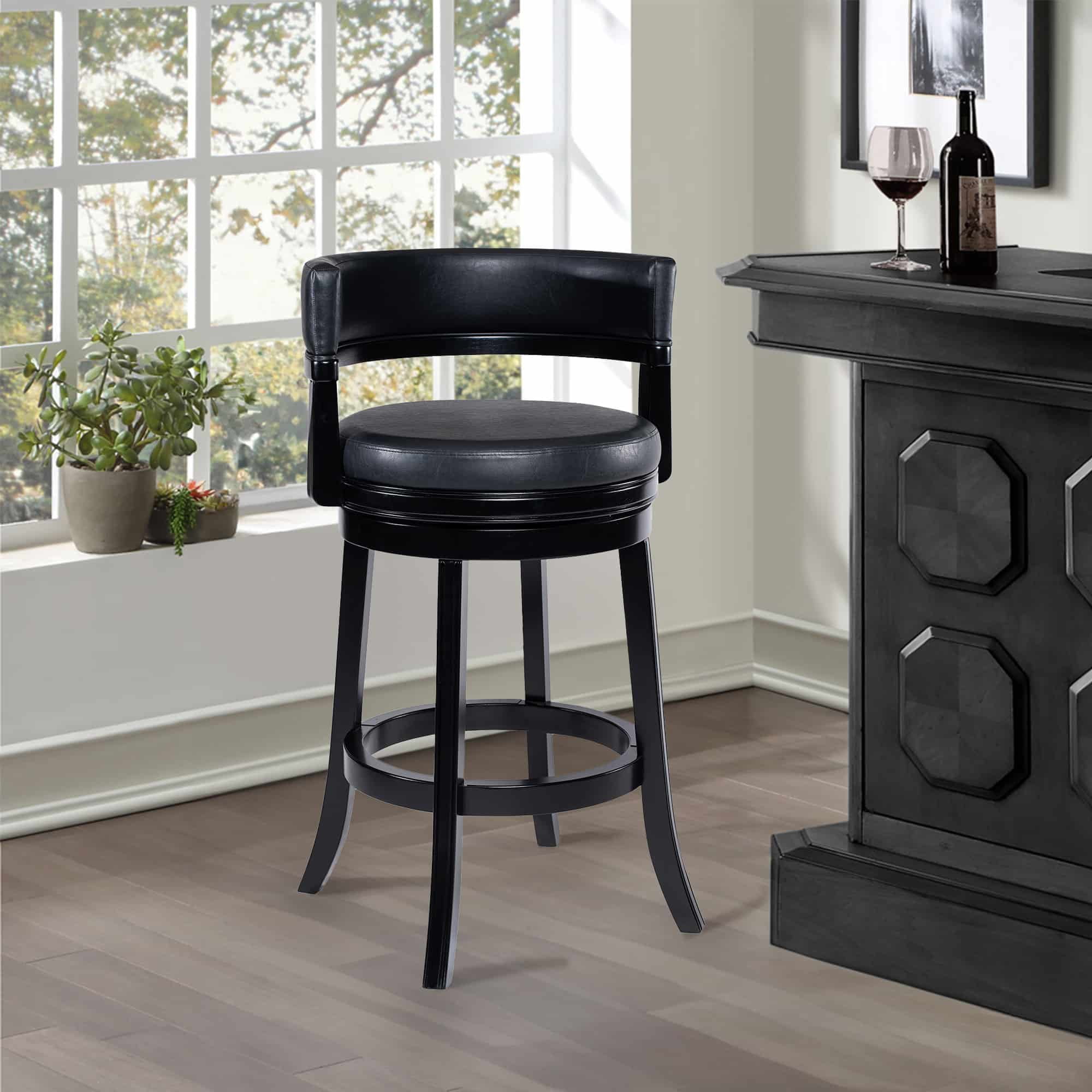 Balen Black Bar Height Swivel Stool with Rubberwood Frame